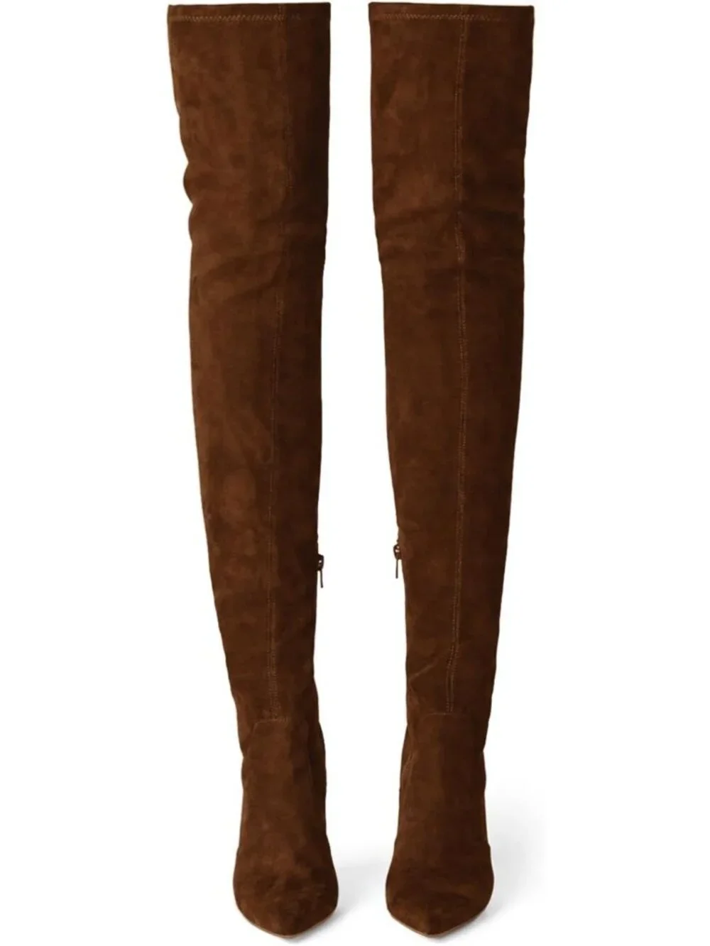 Women's Chocolate Suede Pointed Toe Over-the-Knee Thigh High Stiletto Heel Boot